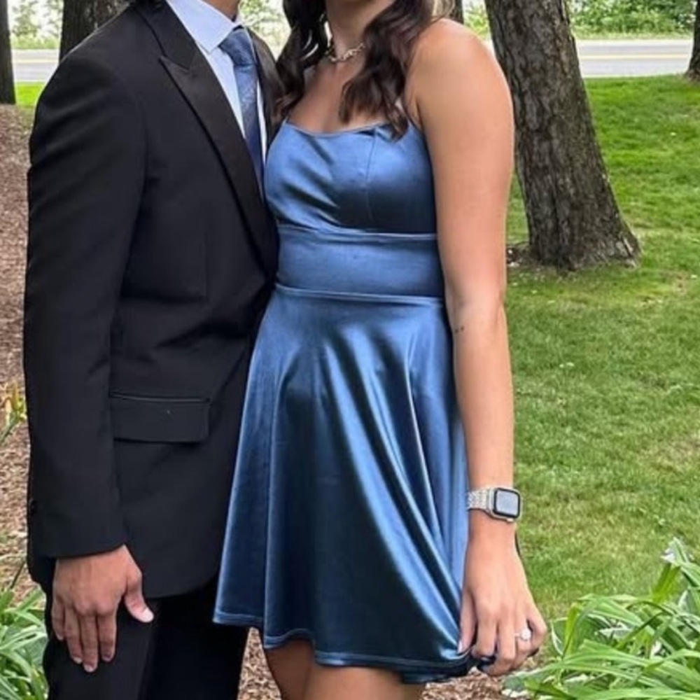 Elegant Blue Satin Dress